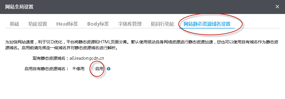 启用网站静态资源域名设置